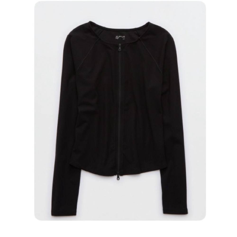 Aerie Black Ribbed Full Zip Jacket